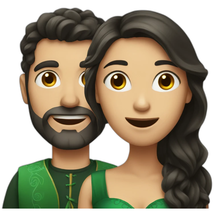 An irish man with dark hair and an argentinian woman with long hair singing emoji