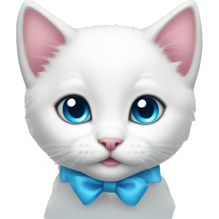 cute white kitten with blue eyes and a pink bow emoji