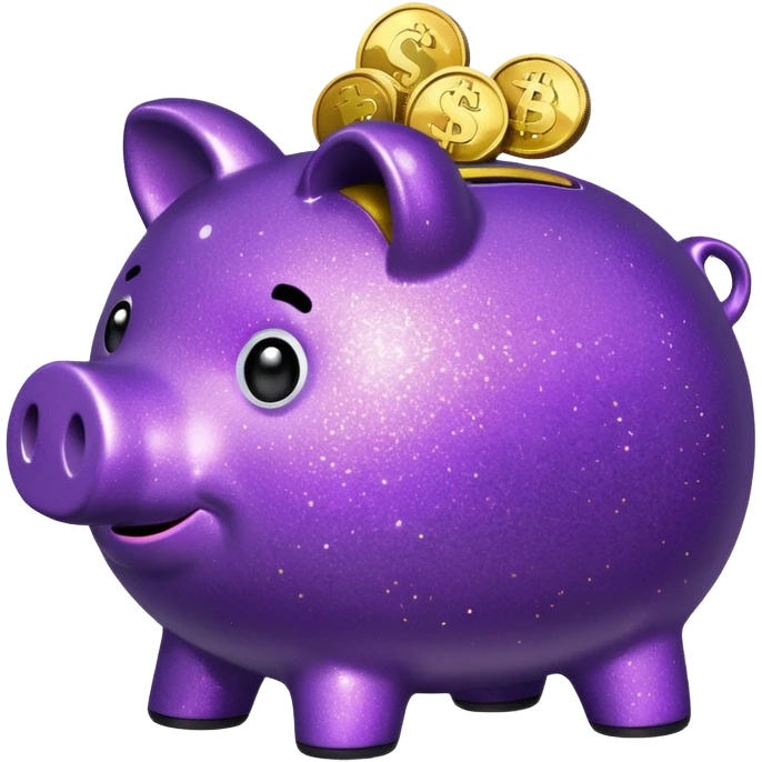 money in a glitter purple piggy bank emoji