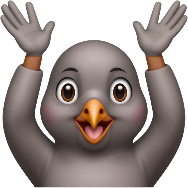 pigeon head, big lashes, hands up in a celebratory 'yasss' gesture emoji