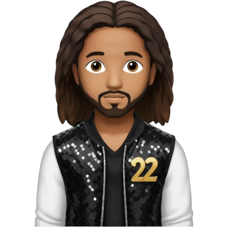 Omarion from B2K with long dark brown hair, black sequin outfit emoji