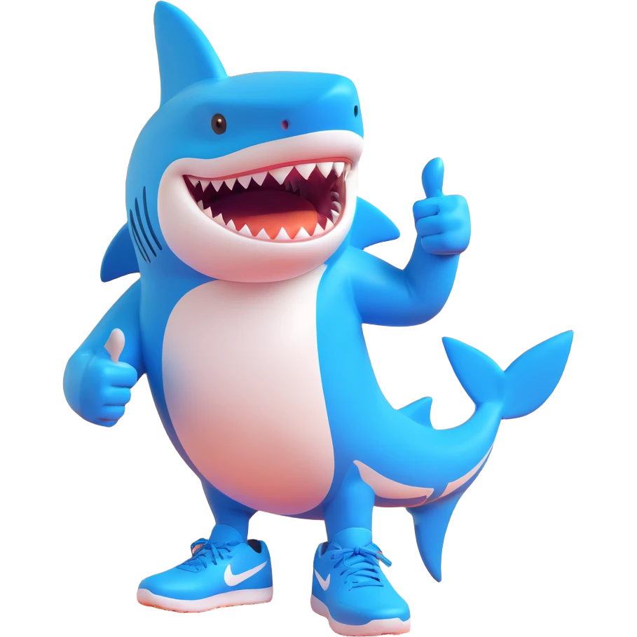 cool shark with blue Nike shoes, giving thumbs up emoji