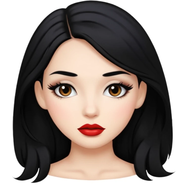 girl with black hair long makeup pretty not so red lips emoji