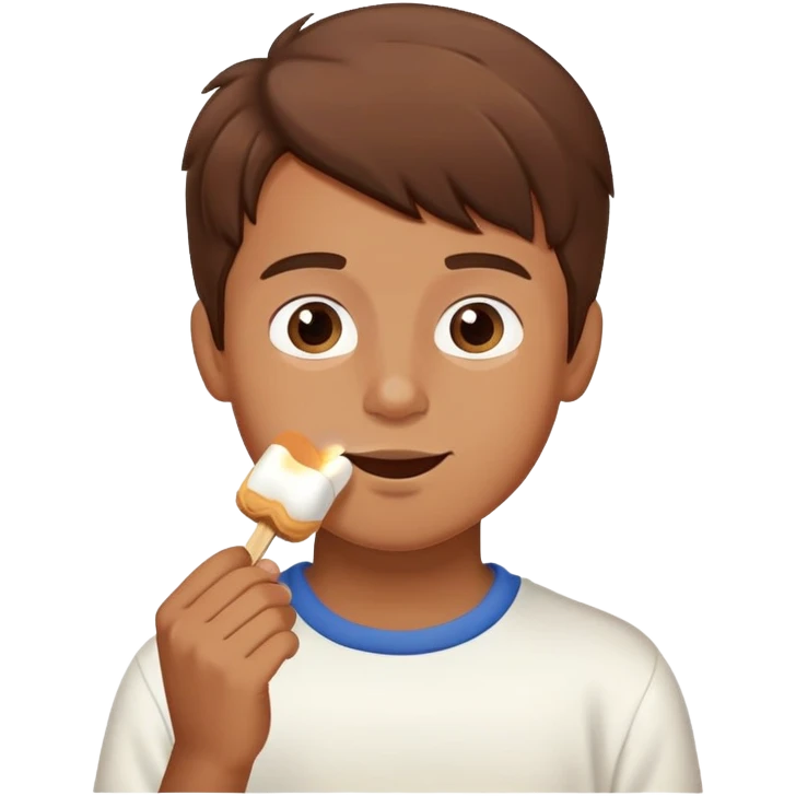 boy with brown hair eating a marshmallow bar emoji