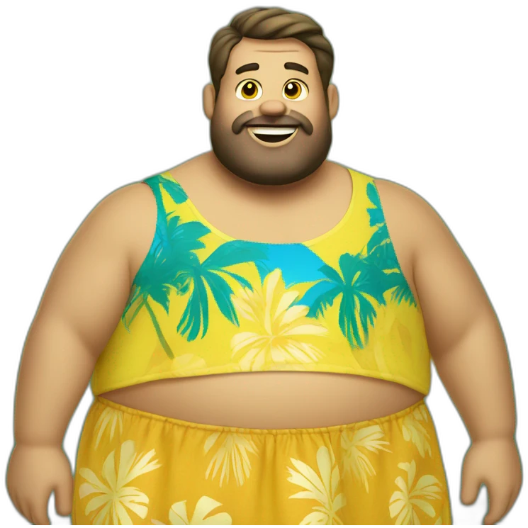 fat guy with yellow hawaiian skirt beard emoji