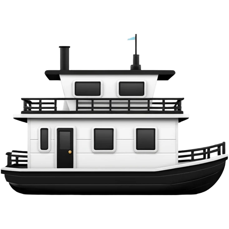 Simple black and white houseboat as basic and small as possible emoji