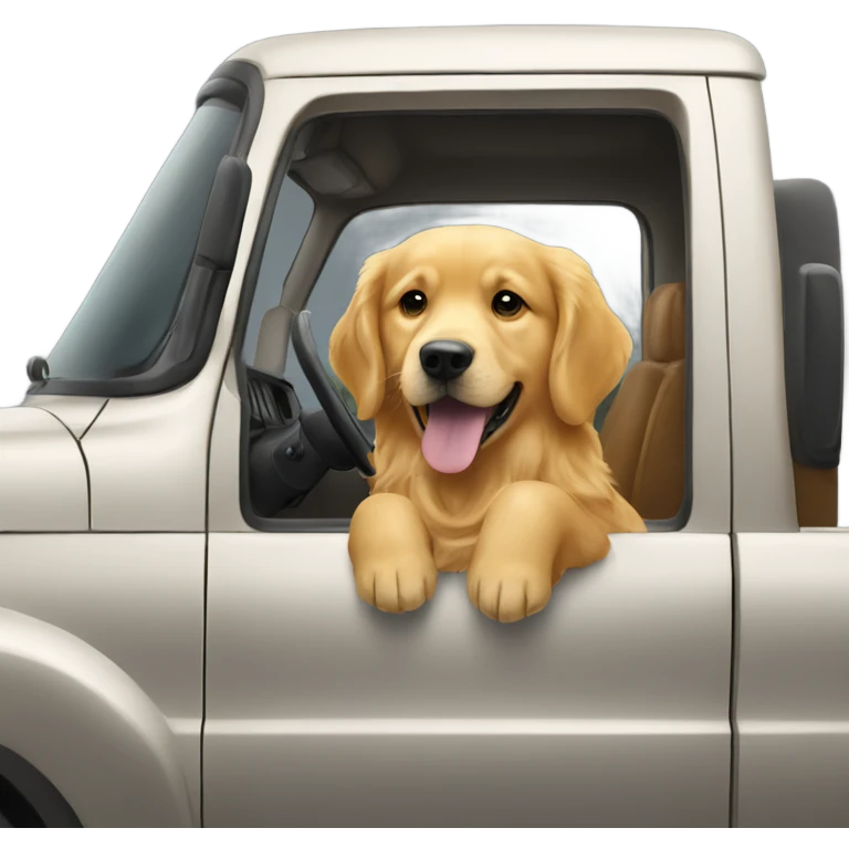 Golden retriever driving a truck  emoji