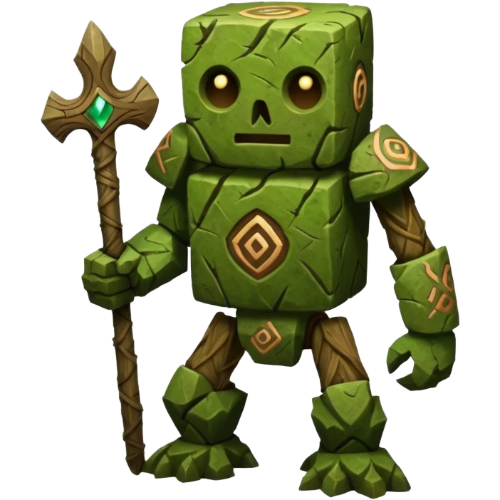 Ancient Moss-Green Stone-Flecked Runic-Engraved Bark-Skinned Forest Golem-Fakémon creature (full body) emoji