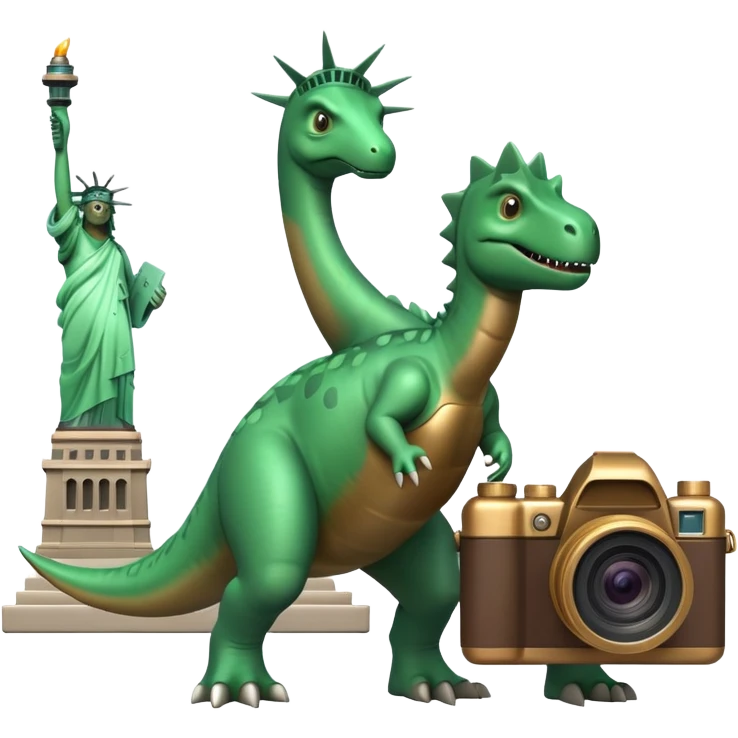 Dinosaur with camera and Statue of Liberty  emoji