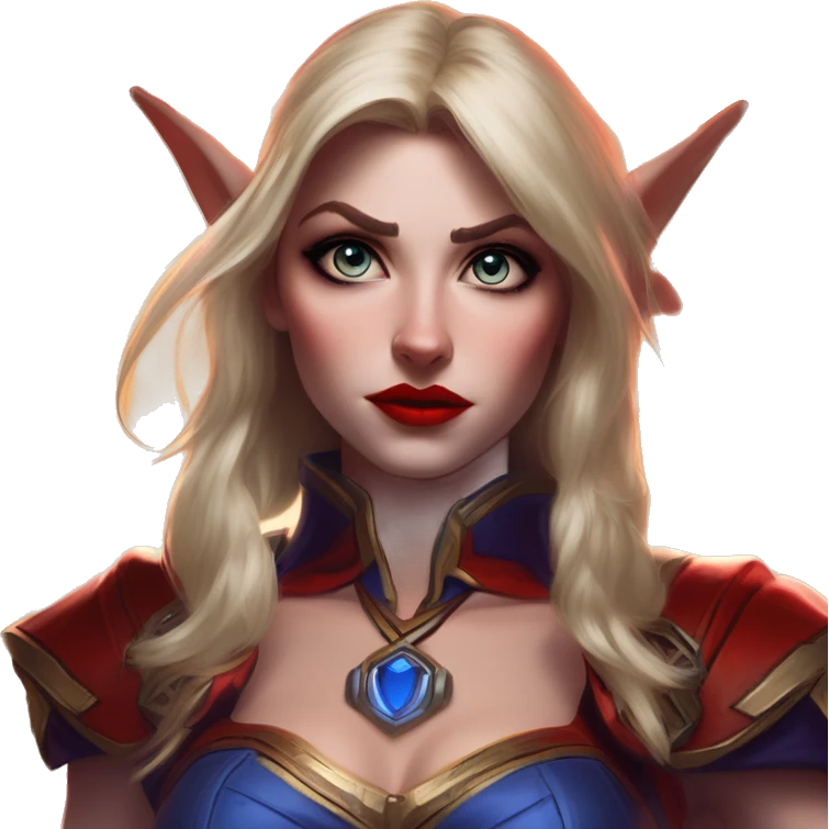 Warcraft award winning Quinn in Marvel Avengers style, oil paint, mysterious eyes, intricate lips, masterpiece pose, odd perspective, beautiful, desirable, logical emoji