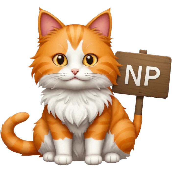 A cat holding a sign that says "NP" emoji