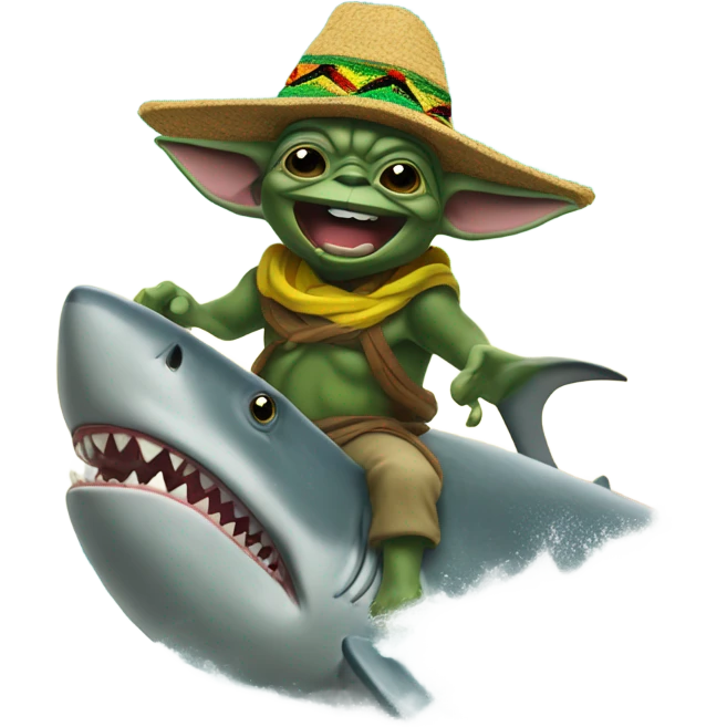 Jamaican Yoda surfing on a shark  emoji