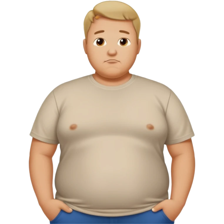 Male has bloated belly in t-shirt profile angle shot emoji