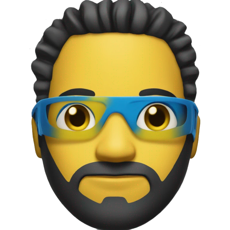 Invincible wearing a yellow and blue suit with black accents. He should have a distinctive yellow visor-style mask covering his eyes, shot black hair. heroic expression. emoji