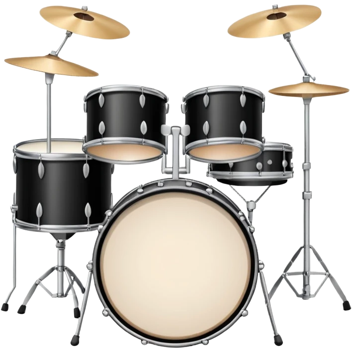 Minimalistic flat vector icon, iOS style, thin black contour on white background. Drum set with two drumsticks above. Clean, no text, no shadows emoji