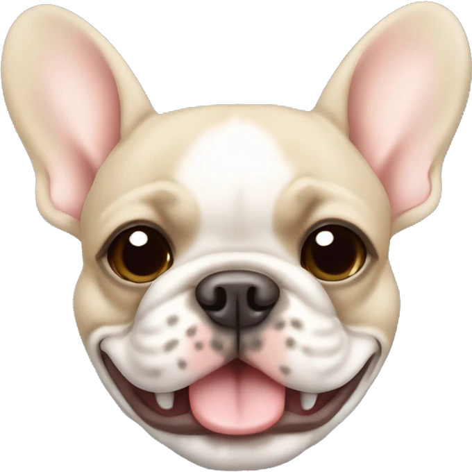 smily cute beige french bulldog with white center face with a mole on the right ear emoji