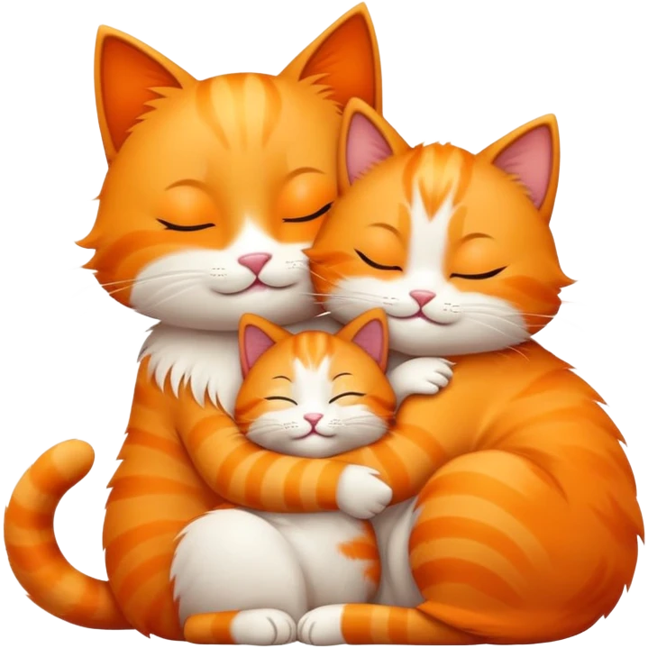 happy mom cat hugging her happy kitten, both cats with closed eyes, emoji style emoji