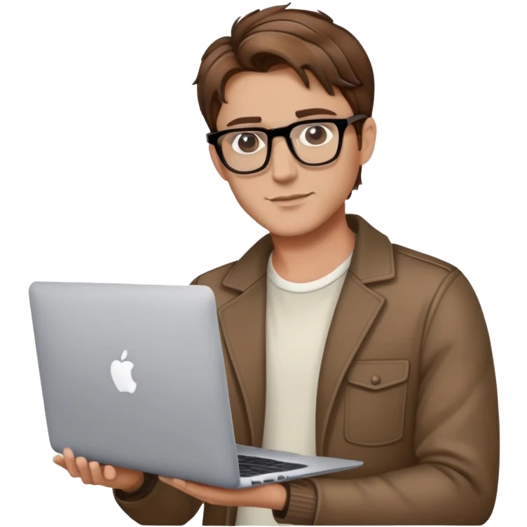 brown balayage college stylish man with MacBook with glasses emoji
