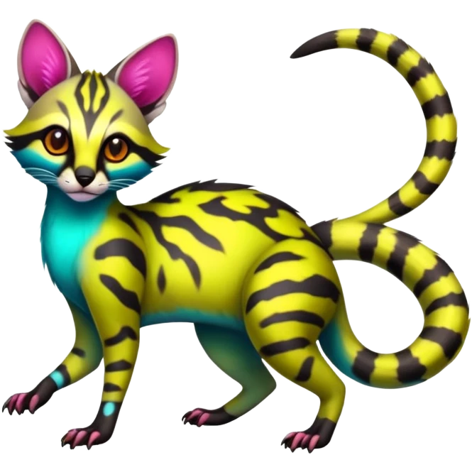 Exotic randomly colored colorful cute neon-colored Fakémon-Fionbri-Vernid-Genet-creature with markings (full body) emoji