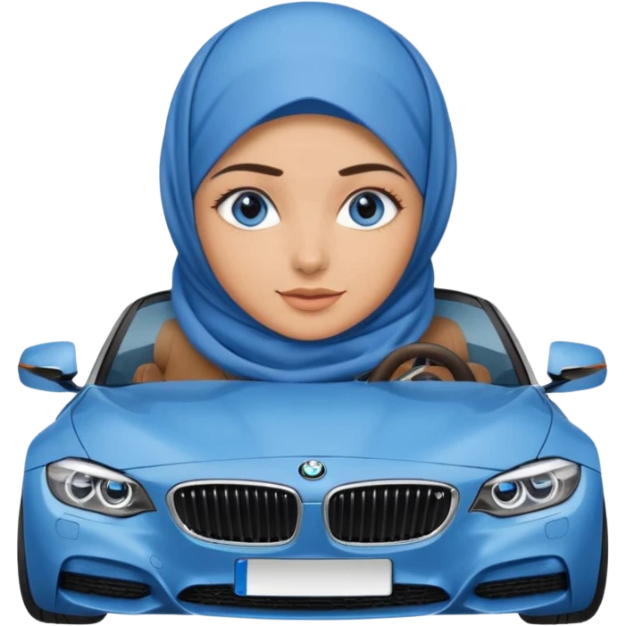 Turkish beautiful finish Konya girl blue eyes with denim hijab dress and driving bmw car emoji