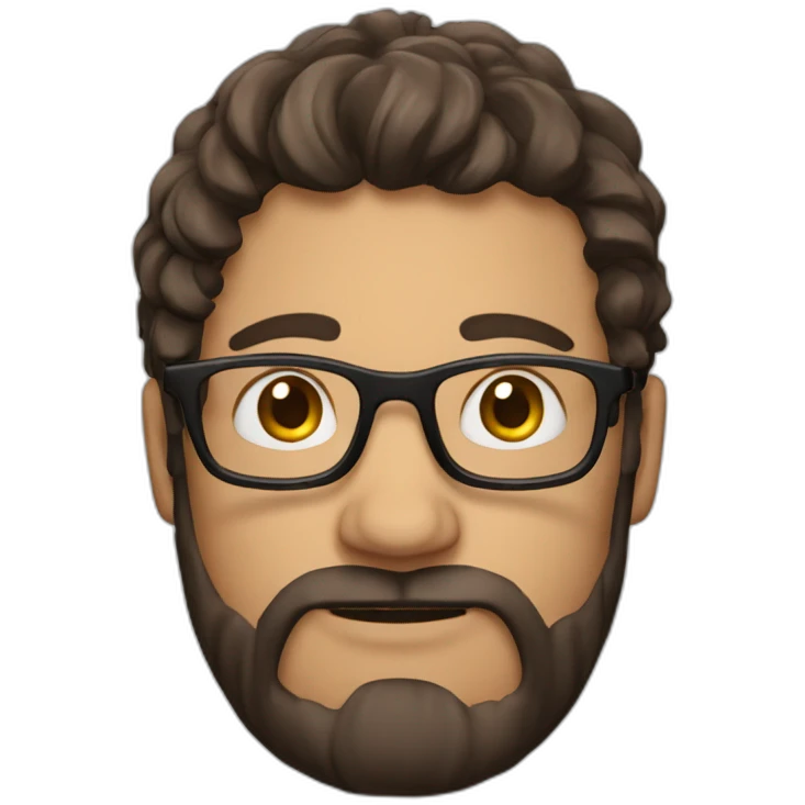 guy with curled mid long hair, brune, with glasses, with small facial hair emoji