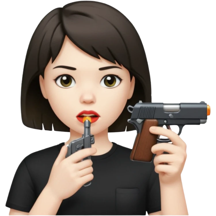 short hair girl with mullet putting gun in her mouth emoji