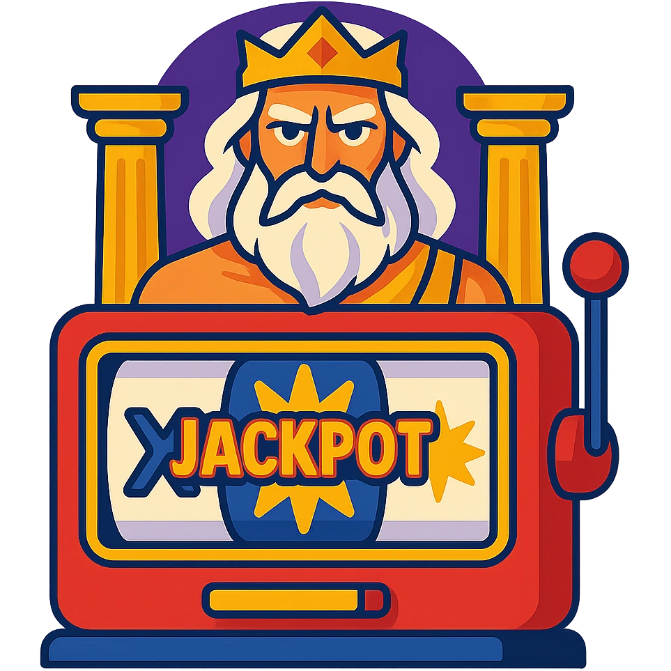 Slot machine emoji inspired by Gates of Olympus showing Zeus, ancient Greek pillars, and a glowing jackpot emoji
