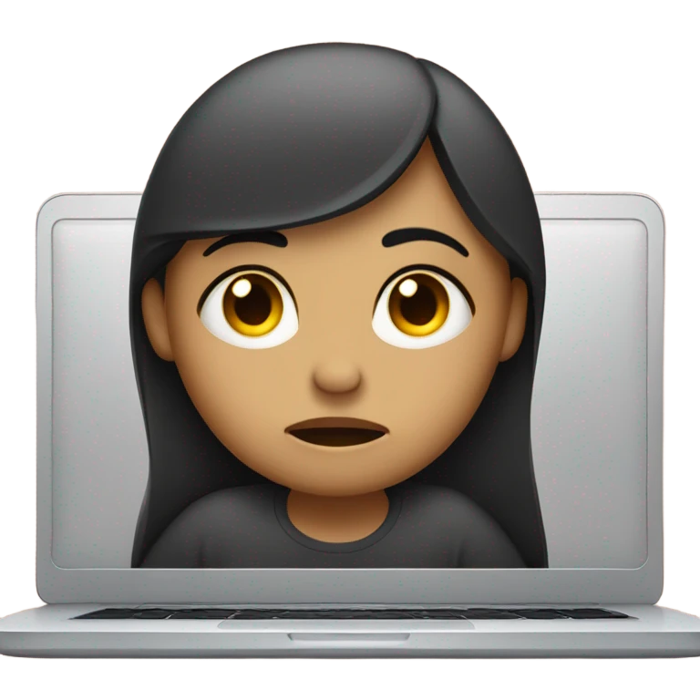 woman on laptop feeling discouraged, looking sad emoji