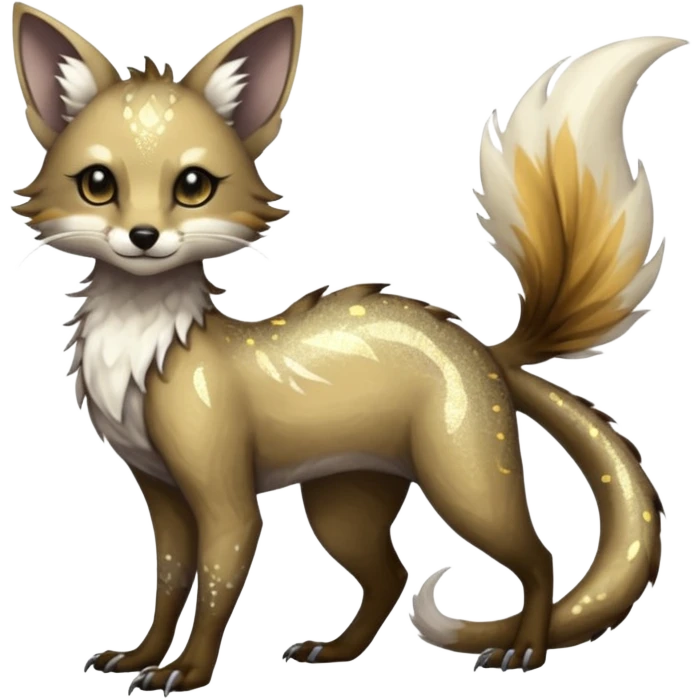 Feral Rare Fantasy and cool handsome badass  sparkly shiny Vernid-Trico-species by LiLaiRa, random markings, tufted tail, tufted ears, full body emoji