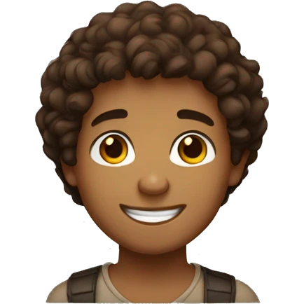 brown boy with short curly brown hair with brown eyes and a big smile emoji
