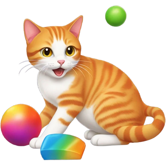 Orange tabby cat with a toy emoji