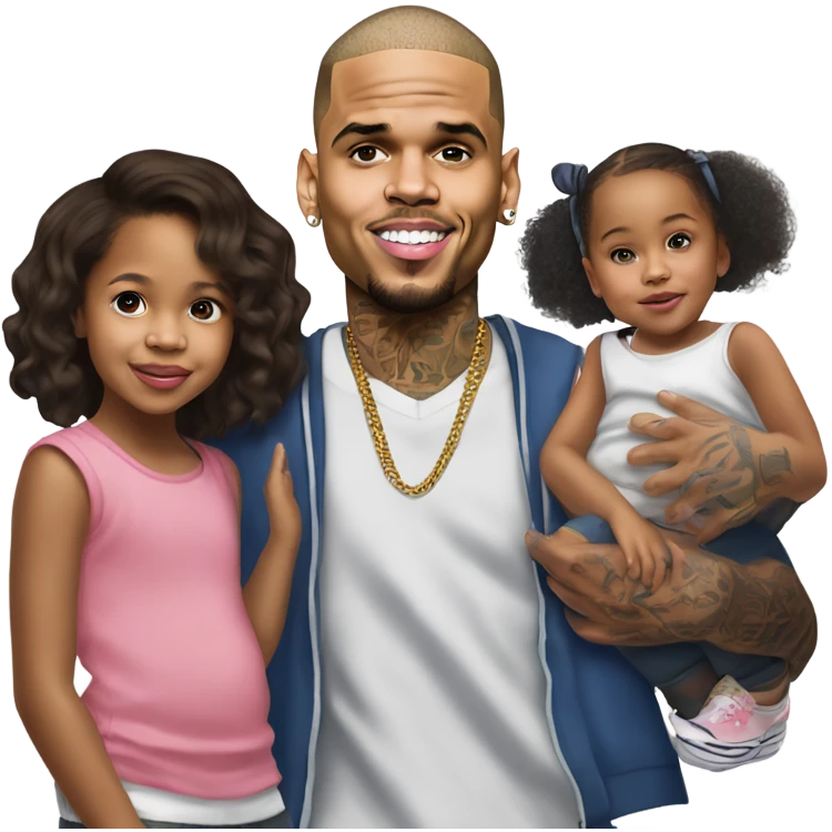 Hyper Realistic Chris Brown with daughter Royalty, son aeko and daughter lovley emoji