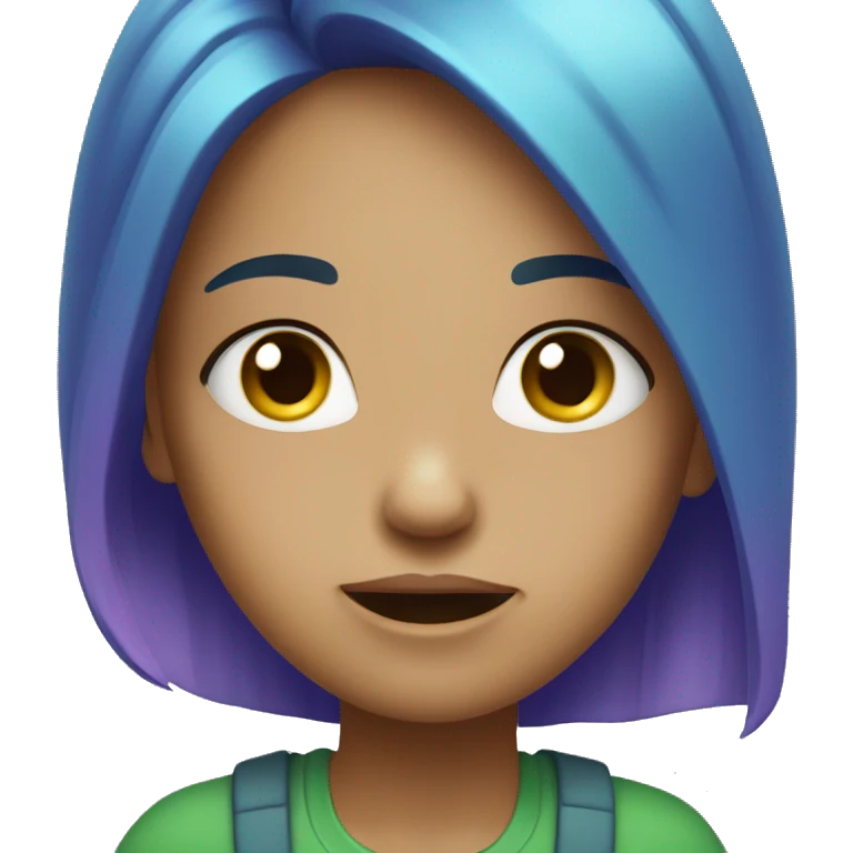 Girl with bluish, green and purple hair looking overwhelmed emoji