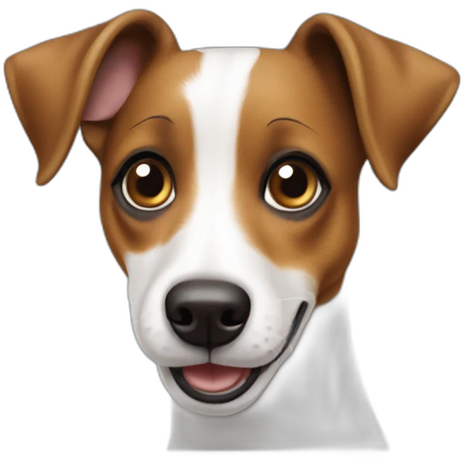 brown and white jack russell with a suprised face emoji