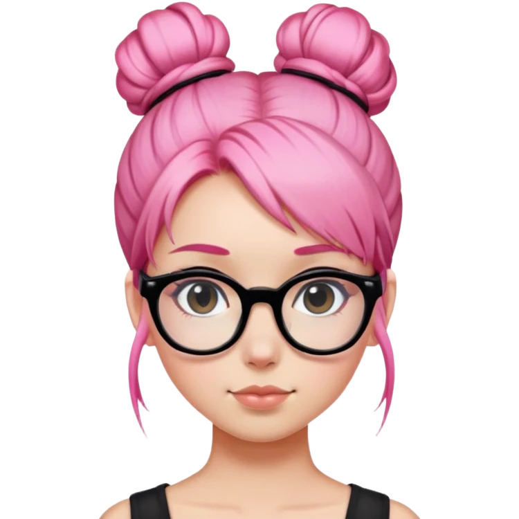 Pink hair bun girl black square glasses  emoji