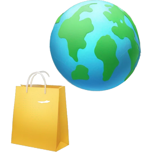 Globe with a shopping bag and an open window emoji