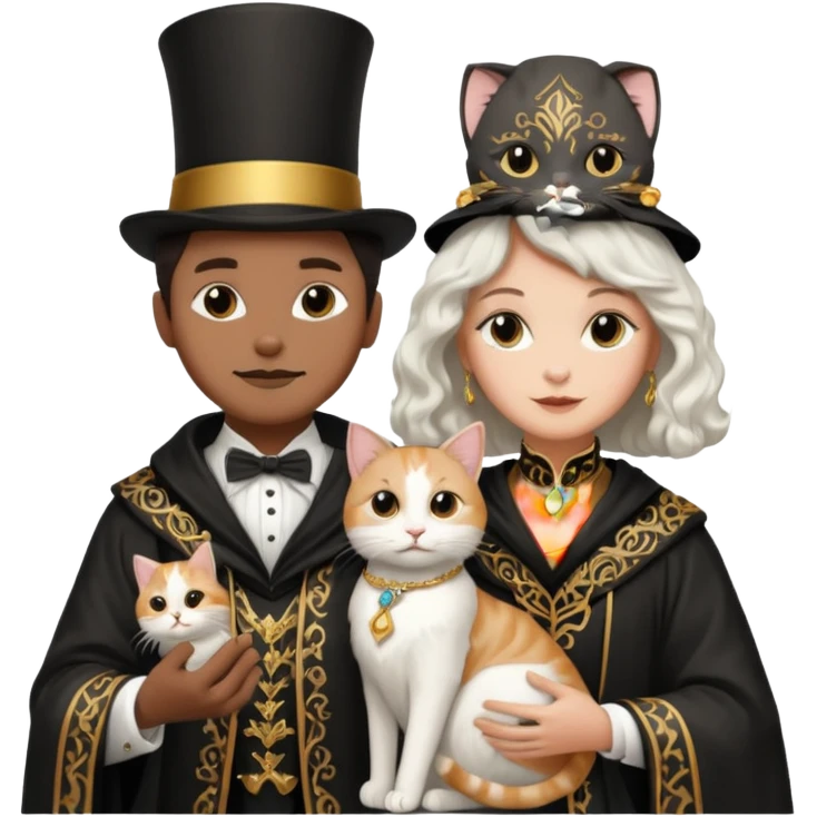 magician couple and their pet cat emoji