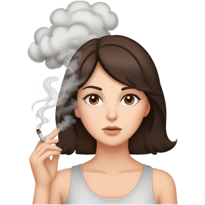 brunette woman with a lot smoke blowing of the top of her head emoji