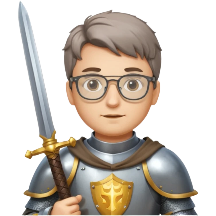 Knight holding sword, wearing glasses — glasses shining reflection emoji