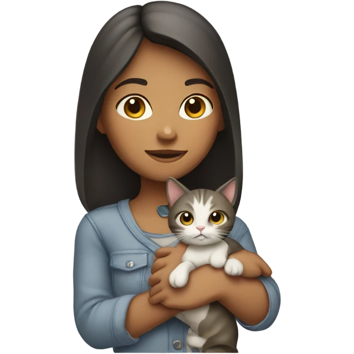 girl in casual indoor setting holding a cat emoji