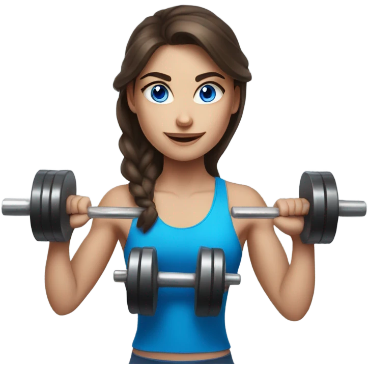 Realistic brunette girl with bright blue eyes lifting weights emoji