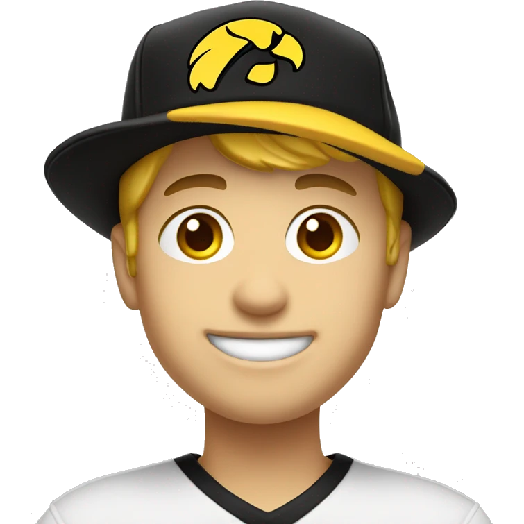 smiling white boy in white shirt and Iowa Hawkeyes hat emoji