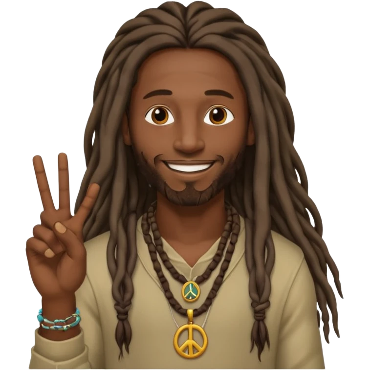 Man with long dreadlocks and peace necklace.

























 emoji