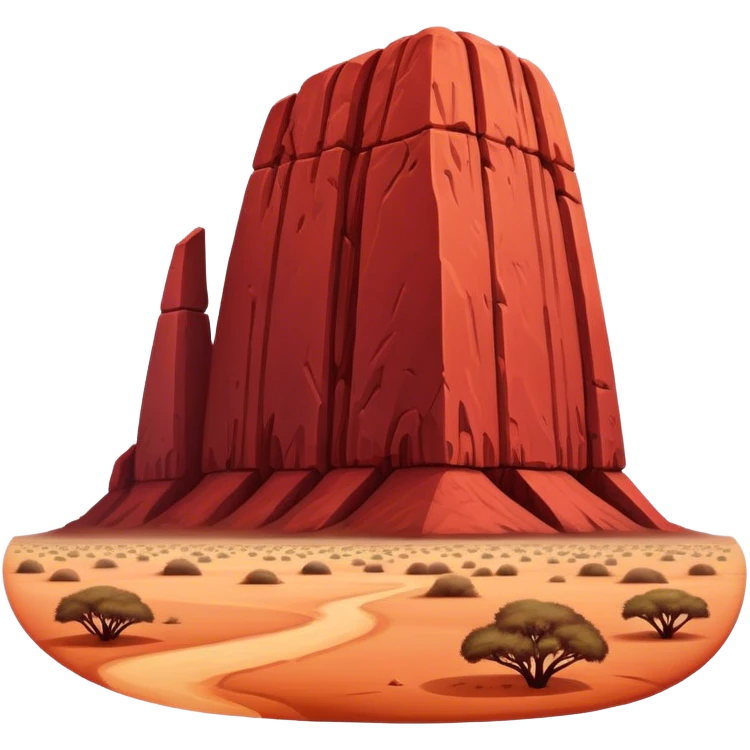 Cinematic Realistic Uluru Landmark Emoji, showcasing the massive, red monolith rising from the desert rendered with rich textures and warm, dramatic lighting. emoji