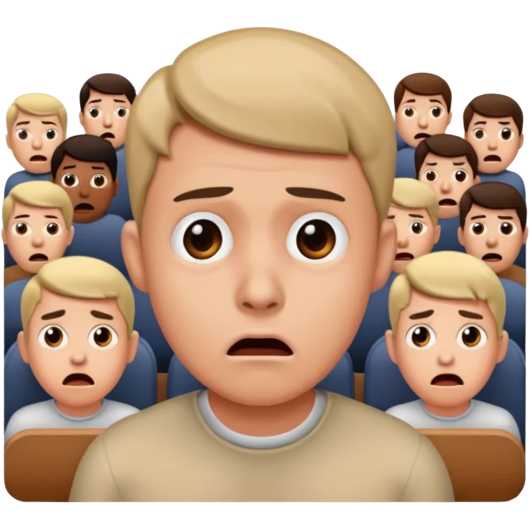 a FRONT PERSON FEELING FEAR, with the audience BEHIND HIM emoji