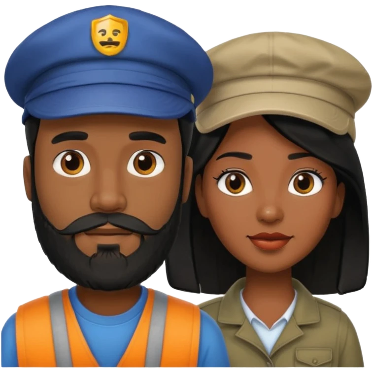 Couple emoji -WHITE with man with beardwith cap on and BLACK FEMALEwith mid length black emoji