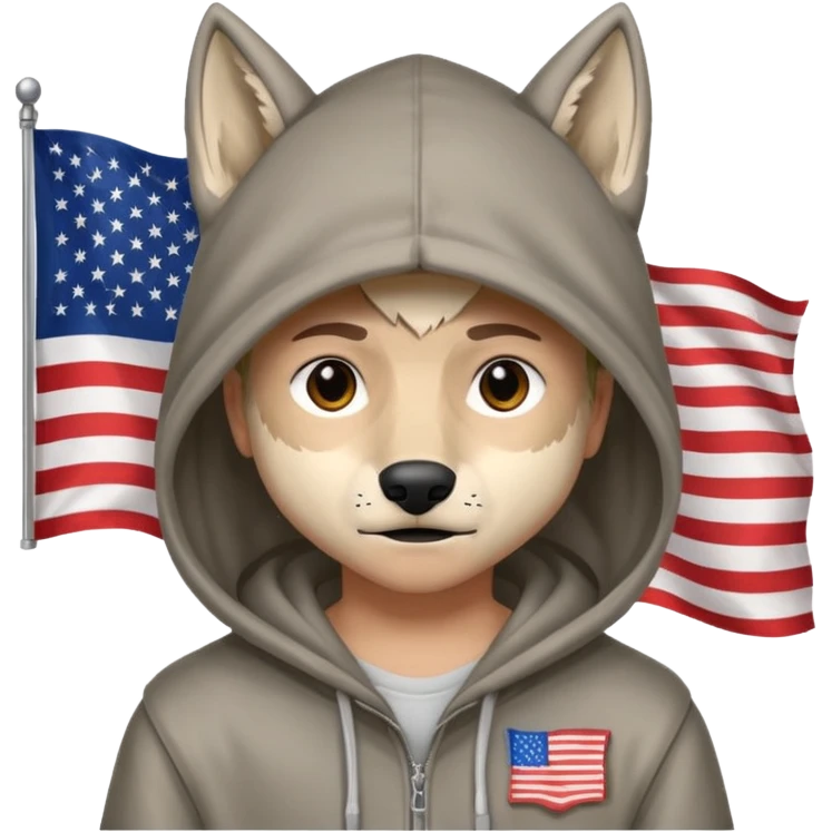 hooded boy with american flag wolf emoji