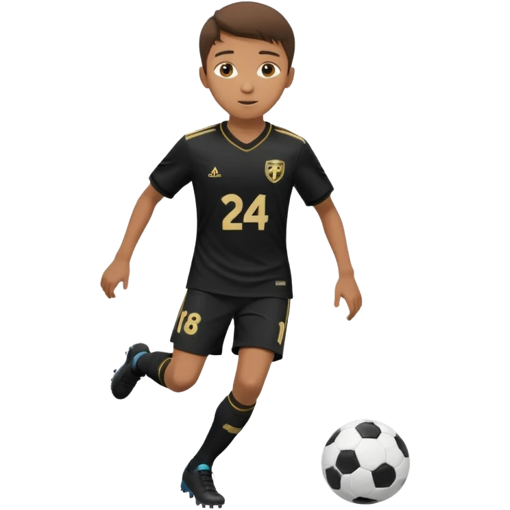 13 year old boy in black uniform that says Copa FC and number 24 that is playing soccer emoji