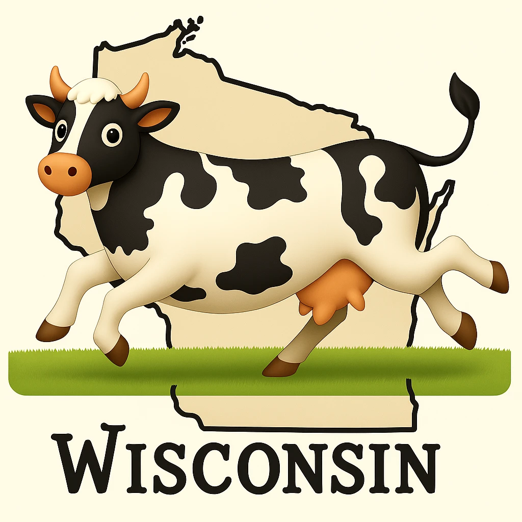 Add the outline of the state of Wisconsin in the background behind the cow and grass field emoji