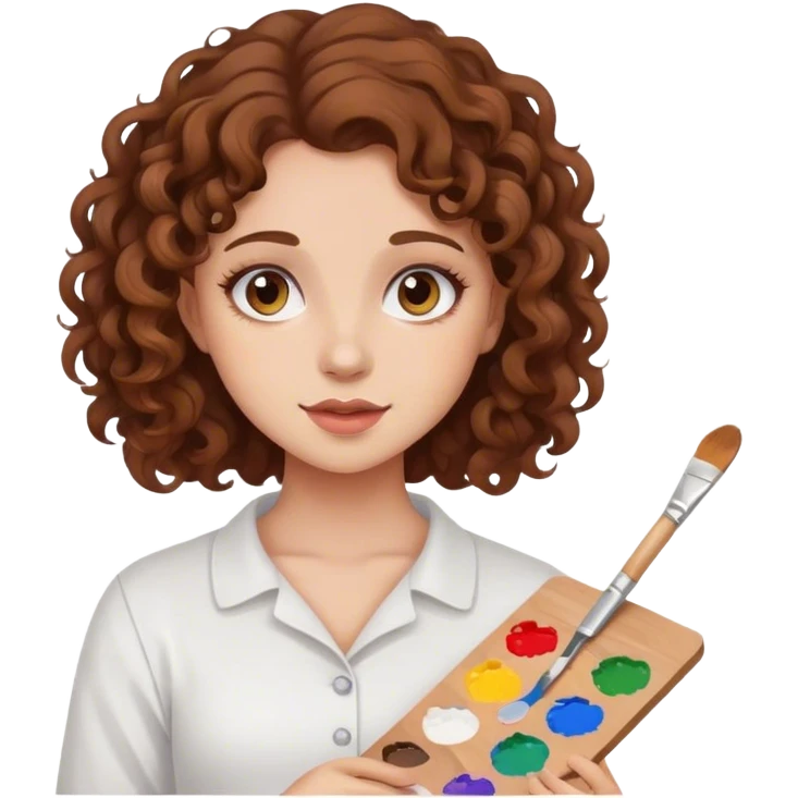 girl with brown curly hair holding paint palette  emoji